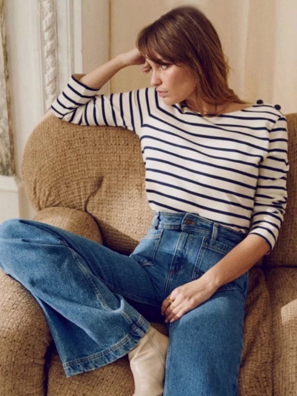 Sezane COLETTE MARINIÈRE Top in Ecru and Navy Stripes - Picture 6 of 10